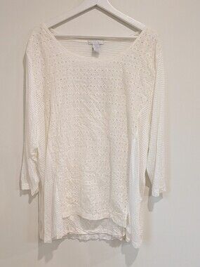 NWT Women's White Lace Sheer Top Size 3X Feminine Cottage Coquette Basic Coastal